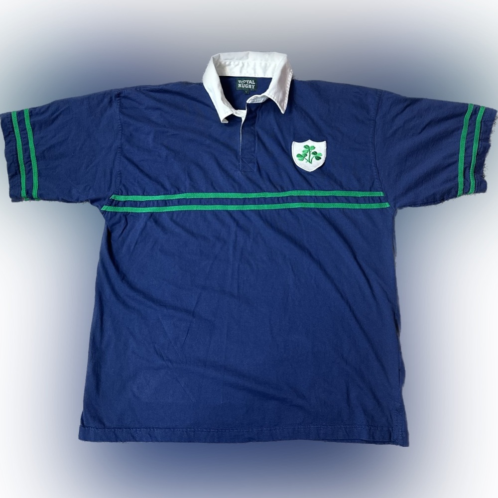 Vintage Total Rugby Men XL IRFU Rugby Striped Shirt Green Irish Ireland